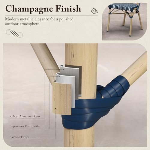 Image of PURPLE LEAF Patio Dining Chairs Set of 2 Outdoor French Aluminium Chairs in Champagne Finish Woven PE Rattan for Indoor Kitchen Deck Bistros Cafe Restaurant Navy Blue