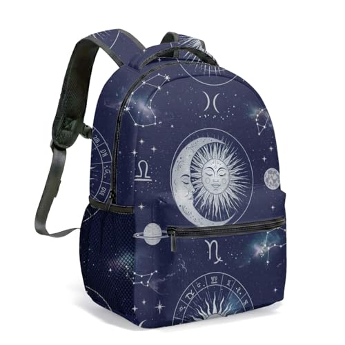 Mochila Celestial Sun Moon Cycle 40,6 cm com estampa de constelação de astrologia mística, retrô, cósmica, céu noturno, 06, Large, Mochila Tbku