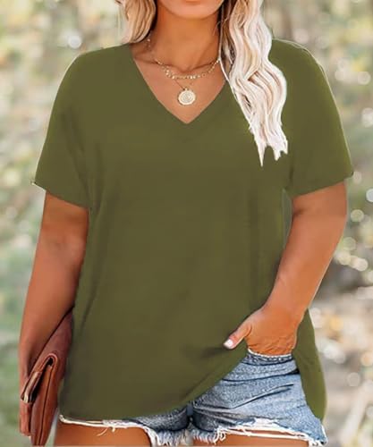 Image of RITERA Women Plus Size Tops Tie Dye V Neck Shirt Floral Camo Summer Short Sleeve Tunic Oversized Ladies Blouse XL-5XL