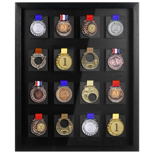 Image of 16 Medals 3D Large Medal Shadow Box Display Case with Glass Cover, Medal Holder Display Frame 98% UV Protection 23.6 x 19.7 Inch for Runners Marathon Triathlon Soccer Gymnastics All Sports
