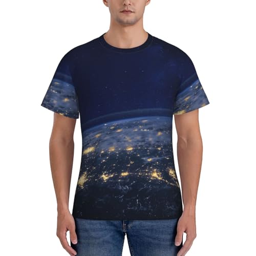 Image of OAZCVBNN View of Earth Print Men's Short Sleeve T-Shirt Lightweight Comfortable Gym Running Outdoor Casual Wear Black
