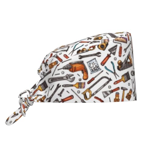 Image of Working Cap Scrub Cap with Sweatband Adjustable Unisex Women Tie Back Hat Nurse Surgical Caps