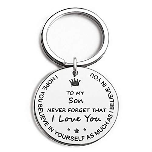 Inspirational Keychain Gifts to My Son From Mom Dad For Men Teen Boys Never Forget That I Love You Birthday Christmas Graduation Jewelry Dog Tags