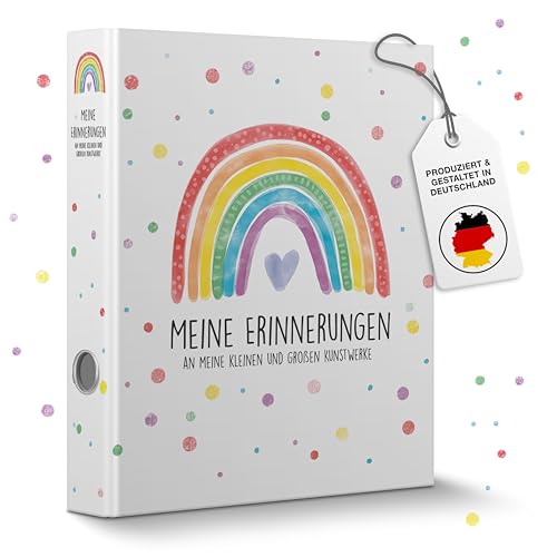 CALLUNA Sammelordner Meine Erinnerungen mit Griffloch Kindergarten Ordner Sammelordner Kindergarten ressourcenschonende Herstellung inkl. EXTRA Schatzsuche Geschenk Regenbogen