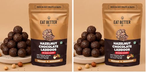 Image of EAT BETTER CO - Hazelnut Chocolate Laddoos | Sugar-Free | 95% Dry Fruits | High Protein | Healthy Snacks | Instant Energy | No Added Sugar | Energy Bar Replacement | Pack of 14 (70g)