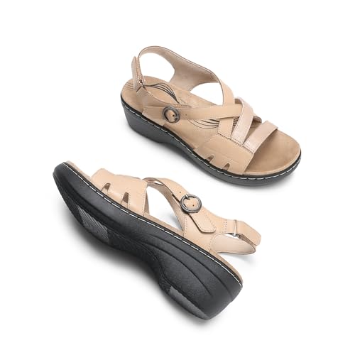 Image of DREAM PAIRS Women's Open Toe Wedge Sandals Walking Shoes | Cushioned footbed with supportive comfort for walking, vacations, beach outings, shopping and everyday summer wear