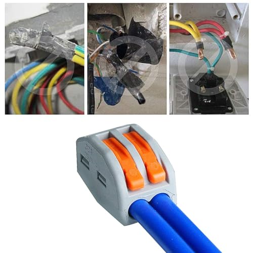 Image of ROBOWAY 20Pcs PCT-212 Wire Connectors, 2 Way Lever Compact Electrical Conductor Terminal Blocks, Quick Wiring Push-In Connector for 24-12 AWG Solid & Stranded Wires, Flame Retardant (Pack of 20)