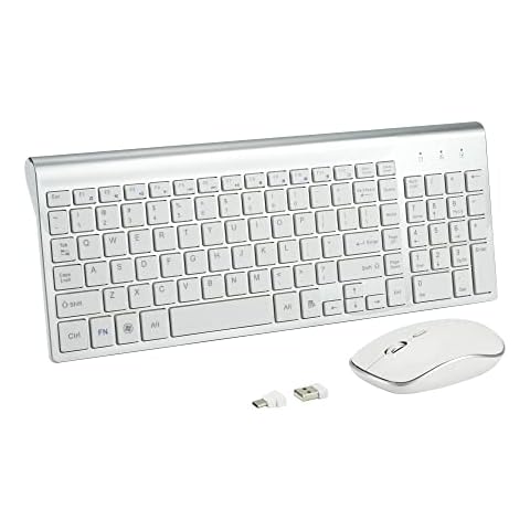 Wireless Keyboard and Mouse Combo with USB C & USB A Receiver-Full Size Type c Keyboard and Mouse (Silver) Cover