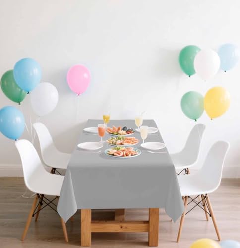 Image of SietDESEO 2 Pack Silver Plastic Tablecloth Rectangle 54 x 108 Premium Disposable Table Cloth Plastic Table Cover for Wedding Baby Shower Party Supplies Silver Tablecloth Disposable