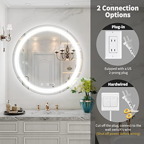 Lovespejo Round Led Bathroom Mirror 24 Inch Front Lit Smart Mirror With Lights, Wall Mounted Anti-Fog Led Vanity Mirror, 3 Color, Dimmable, Memory, Smart Touch Button, Shatter-Proof, Ip64 #TOP4