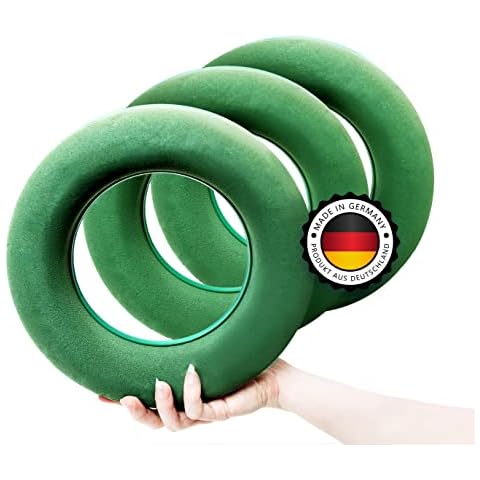 Steckschaum Kranz Rund 3 STÜCK - Set in 25 cm - Nasssteckschaum Set Steckmoos, Steckmasse, Steckschaumring für Blumengestecke, Steckschwamm zum Basteln für Feiern, Hochzeit, Geschenke, MADE IN GERMANY Cover