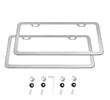 2 PCS Thick Aluminum Alloy Polish Mirror License Plate Frames, Slim Car Licence Plate Holder Covers