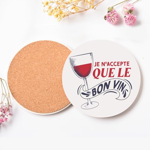 Sous verre ronds en céramique idée cadeau originale amateurs de vin - Set de 6 dessous de table - 4