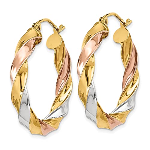 14K Tri Color Gold Twisted Hoop Earrings Round Fine Jewelry For Women Gifts For Her #TOP1