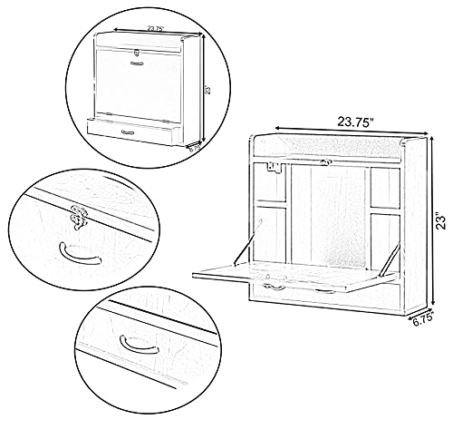 Bureau mural rabattable blanc gain de place avec tiroir et rangements