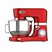 Küchenmaschine 1500W Knetmaschine mit 6,2L Edelstahlschüssel, 6 Geschwindigkeiten, Rührmaschine Teigmaschine inkl. Rührbesen, Knethaken, Schlagbesen, Spritzschutz und Teigschaber Rot
