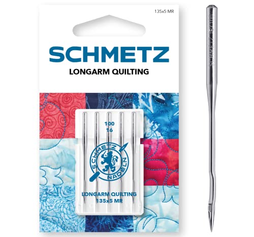 SCHMETZ | 5 Nähmaschinennadeln | Longarm Quilting | 135X5 MR | Nadeldicke 100/16 | Geeignet für das Quilten mit speziellen Longarm-Maschinen
