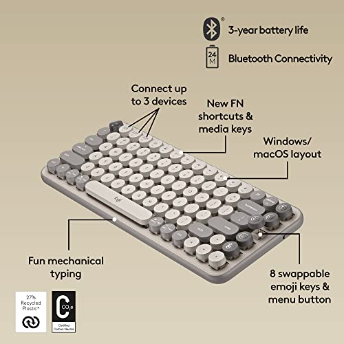 Image of Logitech POP Keys + POP Mouse - Wireless Keyboard and Bluetooth Mouse Combo with Typewriter-Style Mechanical Keys, Emoji Features, Cute Compact Design - Mist