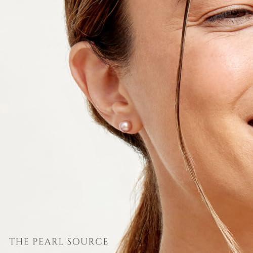 THE PEARL SOURCE Round Pink Freshwater Real Pearl Earrings for Women - 14k Gold Stud Earrings | Hypoallergenic Earrings with AAA Quality Genuine Cultured Pearls Gifts for Christmas Holidays3