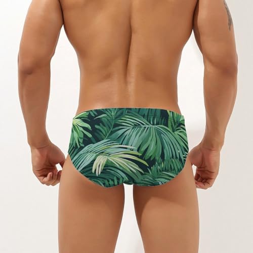 Palm Pattern Plants Printed Swim Briefs for Men Sexy Bikini Swimwear Elastic Beach Trunks Bathing Suit3