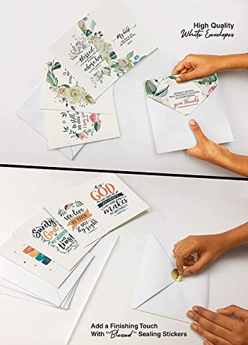 Dessie Bible Verse Cards - 60 Unique Scripture Cards With 60 Different Designs and Inspirational Bible Verses. Christian Greeting Cards Assortment. Large Blank Note Cards, Envelopes and Gold Seals.