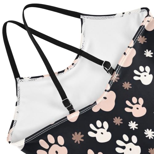 Black Pink Paw Prints Girls One Piece Swimsuit Beach Swimwear 208521734