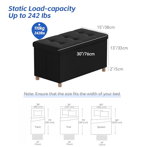 Image of BRIAN & DANY 30 Inches Folding Storage Ottoman Bench, Ottoman with Storage Bench for Bedroom, Living Room, Entryway, Foot Rest with Legs, Black