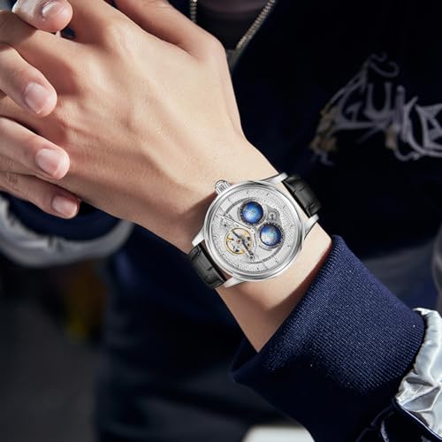 Image of SEAKOSS Watches for Men Automatic Mechanical Luxury Flywheel Watch 3D Double Globe Stainless Steel Case Men Wrist Watch