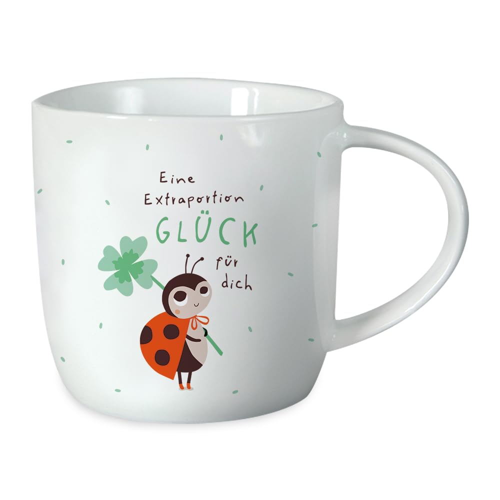 Grafik-Werkstatt Coffee Mug with Saying 300 ml Porcelain Mug Extra Portion of Happiness