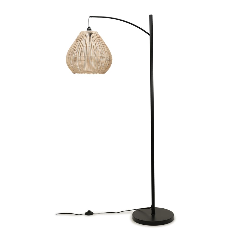 ValueLights | Black Metal Curve Stem Lamp with a Natural Wicker Rattan Teardrop Shade | Floor Lamps & Torchieres, Home Décor, Improvement & Lifestyle Essential