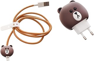 طقم شاحن وكابل سيليكون ثلاثي الأبعاد 4 في 3 بتصميم دب تيدي لطيف مضاد للتشابك متوافق مع جميع الشواحن، مجموعة من 4 قطع - متعددة الألوان (تصميم 3) من جي-باور