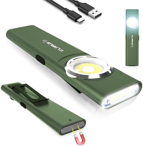 klarus E5 USB C Wiederaufladbare Klein Taschenlampe,COB-Arbeitsleuchte, 600 Lumen, flache Mini Taschenlampe mit Magnetfuß und Schnallenclip. Geeignet für Wartung, Camping, Wandern,