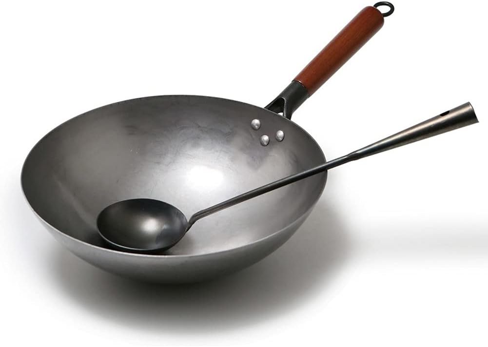 Iron Wok Traditional Handmade Iron Wok Non-Stick Pan Non-Coating Gas Cooker Cookware Uncoated Health Iron Pan (36CM)