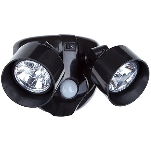 Dual Head Motion Sensor LED Wireless Security Light- Outdoor Porch, Deck, Window Adjustable Light, Battery Powered- By Everyday Home- Black - 80-108 Cover