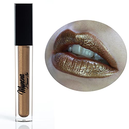 Mynena Copper Gold Lip Gloss Topper Shimmer Glossy Finish Liquid Lipstick Moisturizing With Jojoba Oil | Talc-Free Mica-Free Gluten-Free Paraben-Free Cruelty-Free Vegan | Hazel #TOP6