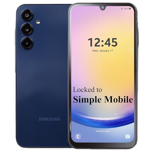 Image of Simple Mobile, Samsung Galaxy A25 5G, 128GB, Prepaid Smartphone, Black, 50MP Main Camera, Locked