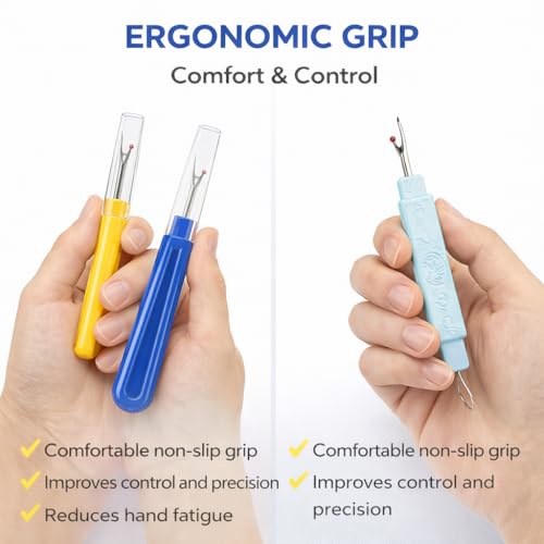Image of Seam Ripper 3pcs Big Tool Set Piece Sewing Accessories Kit for Stitch Removal | Thread Cutting | Ideal for Sewing, Tailoring, DIY Projects | Stainless Steel Blades with Comfort Grip Handles (4, All In 1)