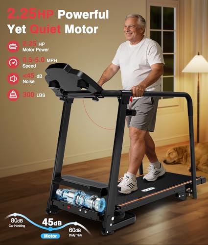Redliro Treadmill for Seniors with Long Handrails - 300 lb Capacity, 0%-2% Incline, Foldable Compact Rehab Walker with Screen-Off & Mute Buttons, Wheels, Cup/Phone Holder for Home Apartment Exercise - Image 5