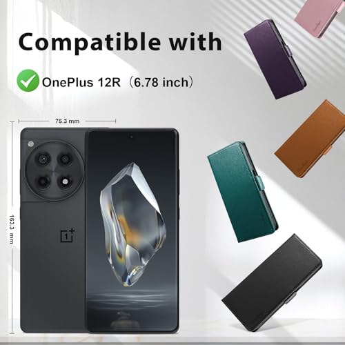 Yunubeyii Wallet Flip Case for OnePlus 12R 5G - [RFID Blocking] Luxury PU Leather Card Holder Magnetic Phone Cover with Kickstand,Shockproof Protective Case,Black