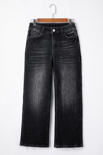 Hotmiss Womens Flared Straight Leg Jeans High Waisted Bootcut Stretchy Loose Raw Hem Denim Pants4