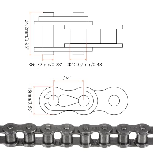 sourcing map 12B Metrisch Standard Rollenkette 5Ft Karbonstahl Ketten 3/4 Industrial Rollenkette Antrieb Kette für Motorrad Fahrrad Industrielle Maschinen -80 Verbindungen