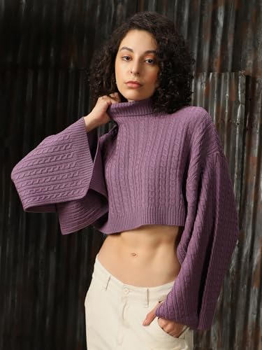 Image of High Star Women Acrylic Knitted Boxy Fit Turtle Neck Full Sleeves Sweaters 52