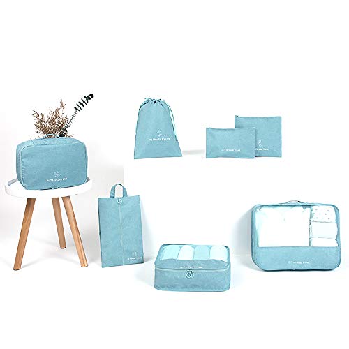 Image of Travel Storage Bag / 7 pcs Set Luggage Organizer Packing Cubes,Compression Pouch, 2019, Light Blue