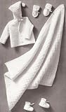 Vintage Knitting PATTERN to make - Baby Hooded Sweater Set Blanket Booties. NOT a finished item. This is a pattern and/or instructions to make the item only.