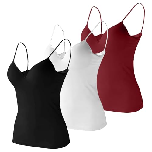 Red Vest Top Women Women Vest Top UK with Built in Padded Bra Adjustable Spaghetti Strap Deep V Neck 2 in 1 Camisole Ladies Wirefree Support Yoga Pilates Sports Tank Tops
