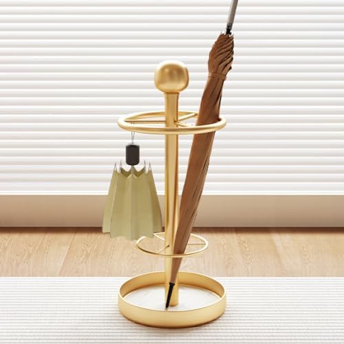 Round Umbrella Stand Holder with Handle & Hooks, Space-Saving Umbrella Rack for Home, Office & Hotel, Stylish Black & Gold Cane Racks (30x52cm)