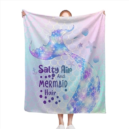 Homiehug Mermaid Blanket Funny Throw Fleece Soft Cozy Fuzzy Blankets for Gift Picnic Decor for Kids Girls Boys for Room Couch House Travel Full Size 40''×50''for Kids/Children
