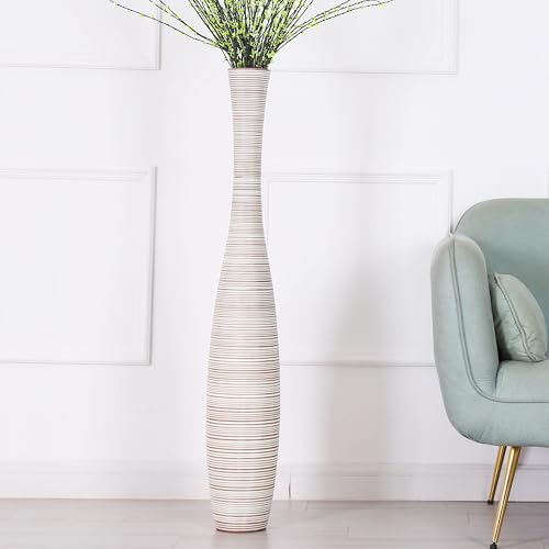Image of Leewadee Decorative Tall Floor Vase for Living Room Decor, 41 inches, White Wash, Resin