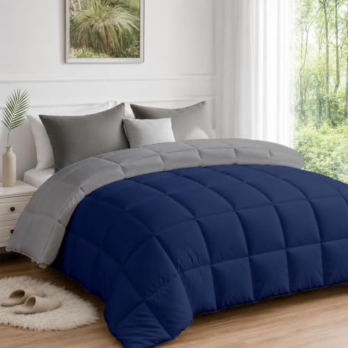 Image of AYKA Reversible Comforter 220 GSM Microfiber Reversible AC Comforter /Blanket for Winter /Quilt /Dohar /Duvets for King Size Blanket /Comforter Double Bed (Navyblue & Grey, 60 * 90 inch)