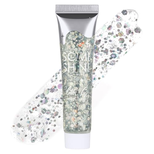 AYBUY Gel de Purpurina para o Rosto, 18g Gel de Purpurina Líquido Corporal para Festival, Gel de Glitter Grosso Corporal para Carnaval, Festival, Mascarada e Maquiagem de Festa (Prata)